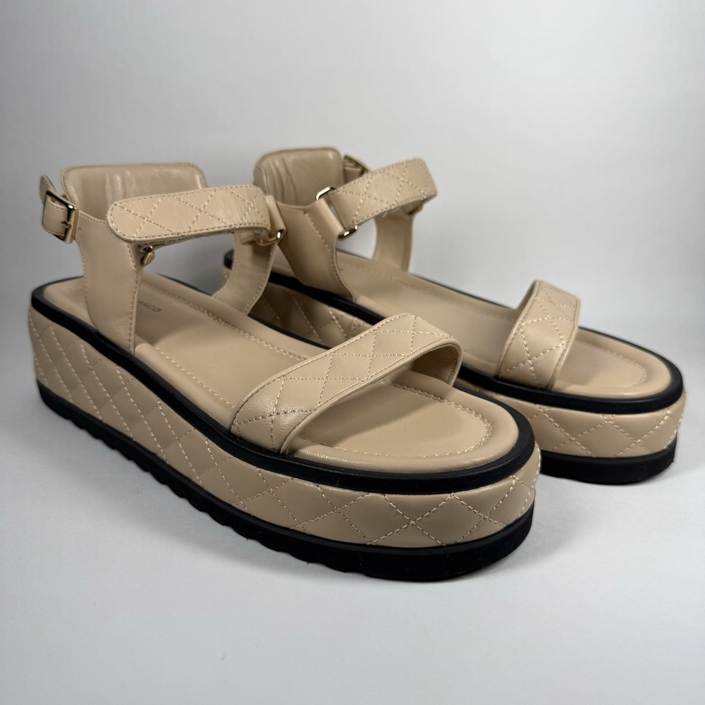 Tony Bianco Women's Size 9 Tan Black Nappa Quilted Zahara Platform Sandals‎ Shoe